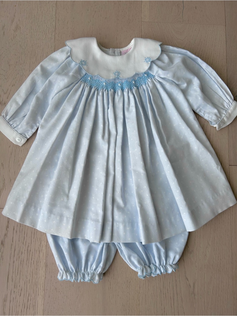 Vintage Kiddiz & Co Paris Smocked Baby Set with White Peter Pan Collar